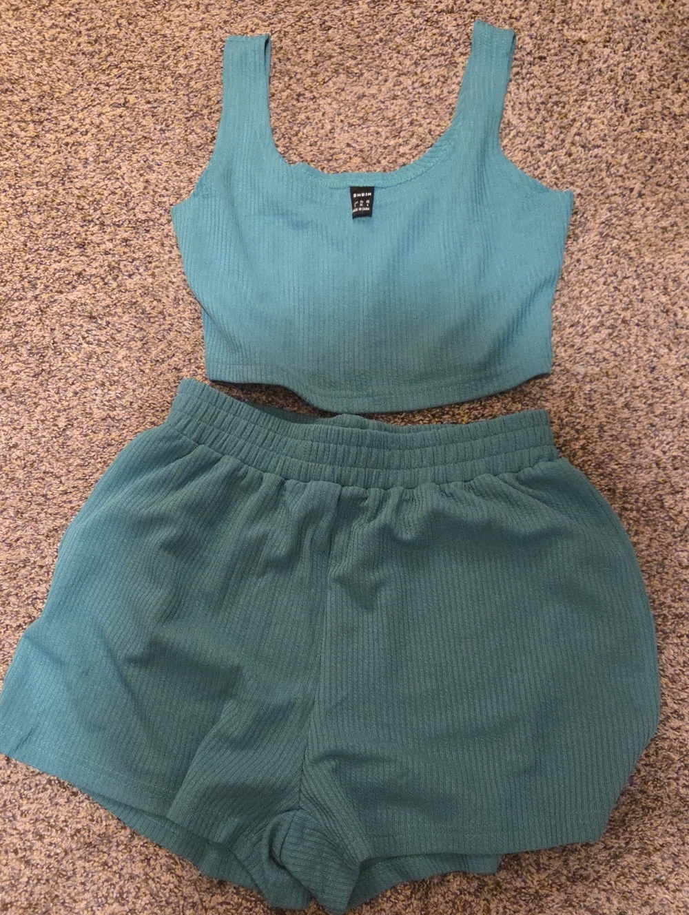 SHEIN Teal Ribbed Athletic Shorts and crop top set